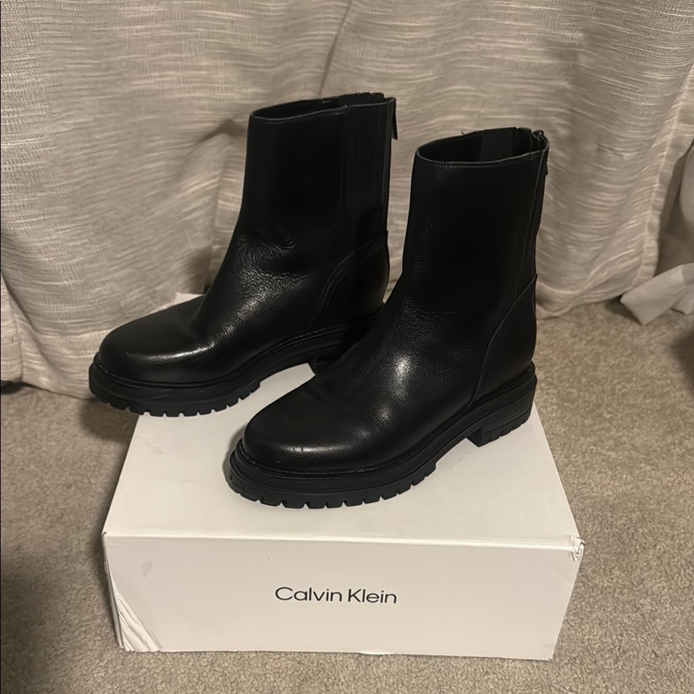Calvin Klein Women's Black Leather Ankle Boots